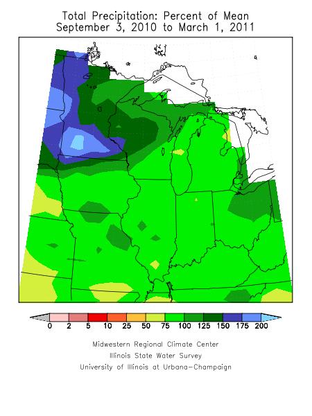 Precipitation: Sept 3 2010 March 1 st 2011 Much of southern Minnesota is 150% to 200%+ of Normal Fall