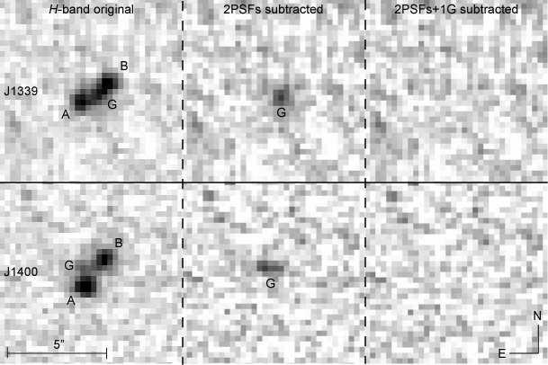 17 Fig. 3. The ARC 3.5m NICFPS H-band images of SDSS J1339+1310 and SDSS J1400+3134. The lensing galaxies are bright in H-band images, and therefore we can see them even in the original images.