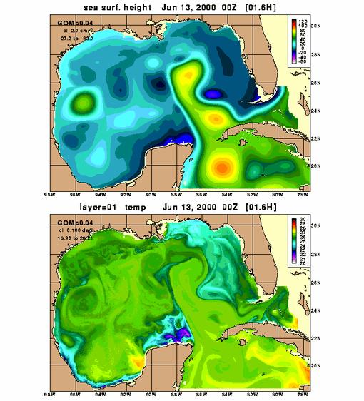 1/25 (~4 km) Nested Gulf of Mexico SSH Snapshot of SSH and SST on June, 13