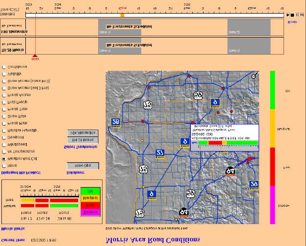 The Route View page allows the user to see weather and road condition prediction information.