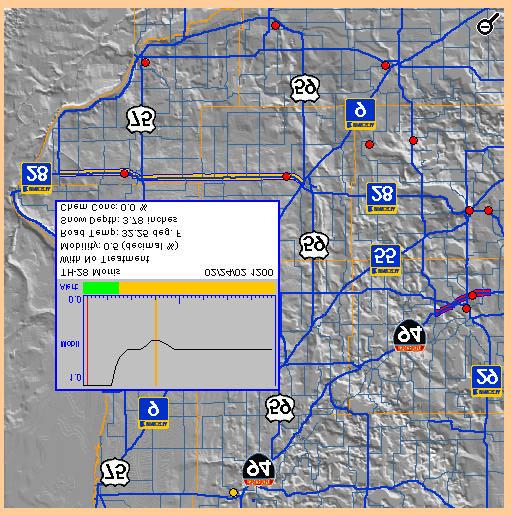 Route View: Road Condition and Treatment Planning A mouse-over of the route shows the road conditions (e.g., mobility) if no treatment was performed. In this example, with no treatment, ~3.