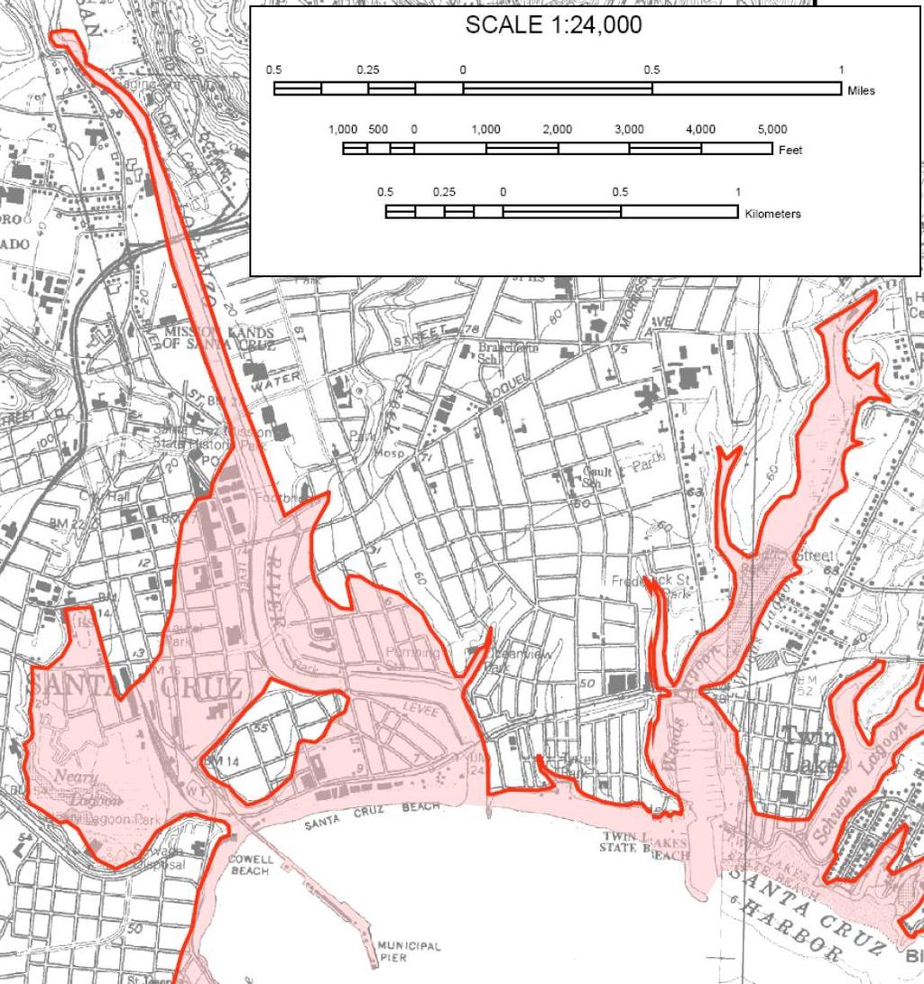 State Tsunami Inundation Zone Map for the Santa Cruz Area Page 12 This tsunami inundation map was prepared to assist cities and counties in identifying their tsunami hazard.