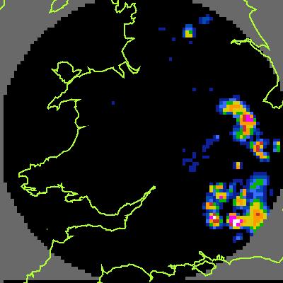 Radar images from the 15 C-band (5.3 cm wavelength) radars around the British Isles (illustrated in fig. 2.