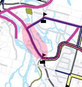 Regional Trail (MCRT), the existing road layout, and key buildings that are discussed