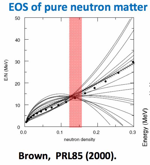 EoSs can be very different at low and high densities (with respect to saturation density) (strong model dependence!