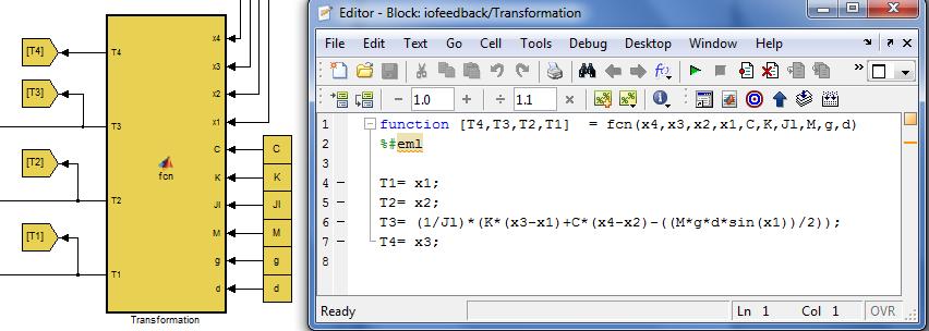 Figure 4-6 Simulink Block for v to u for Case 1 The Simulink model for