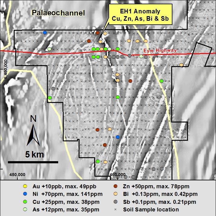 Based on the coincident magnetic feature and anomalous geochemistry, Enterprise considers this anomaly to be prospective for magmatic base metal sulphide deposits, which might include nickel even
