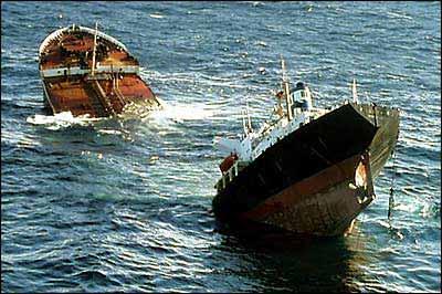 5-2. The oil Tanker Prestige (Spain), Nov. 13, 2002 The Prestige carrying more than 67,000 tons of oil encountered ered a violent storm at about 150miles off from Spain's Atlantic coast.
