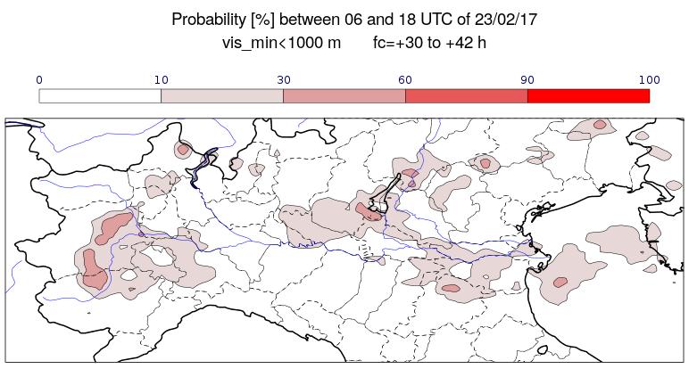 Radiation fog: run of 22/2/2017, 00UTC +30-42h Probability