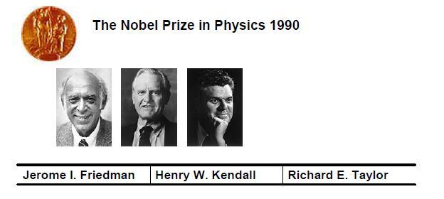 The Nobel Prize in Physics 1990 for their pioneering investigation concerning deep inelastic scattering of electrons on