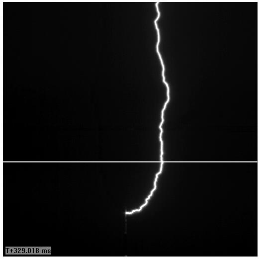 Fig. 3: Channel trajectory image record of the flash captured on July 8, 2013. This flash struck the CN Tower 17 m below its tip. Fig.