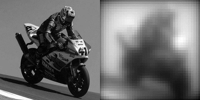 2: An optical image, 15 across effectively the motorcycle is at 2 meters, and how the EGRET would "see" it (Copyright 2000, Gold & Goose) One of the major EGRET results has been the large number of