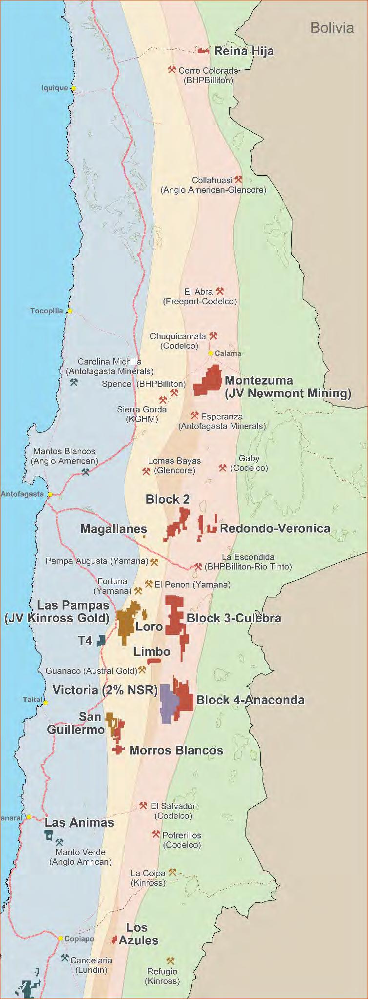 LOCATION Reina Hija is located approximately 130Km eastnortheast of the coastal city of Iquique, and along trend and approximately 120Km north-northwest of the giant porphyry copper district of