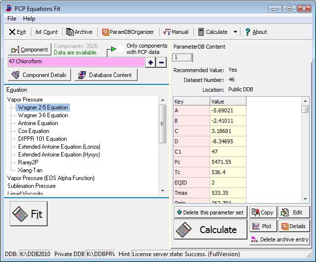 Using the program Initial Dialog The program's start dialog contains three major parts: 1. The components area allows 1. selecting components Figure 1 Main PCPEquationFit Dialog 2.