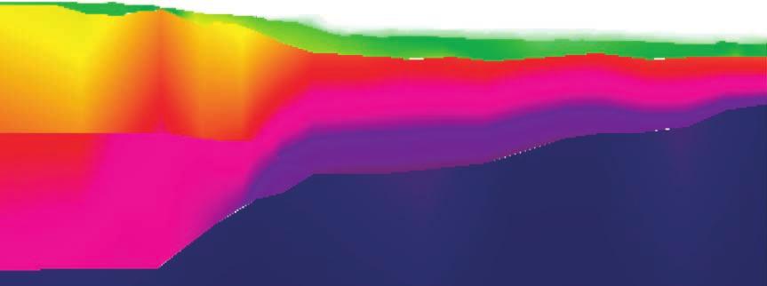 Figure 15. Cross section along the SIGMA III profile based on results presented by Hopper et al. [2003]. Colors are seismic velocities derived from travel time modeling of wide-angle data.