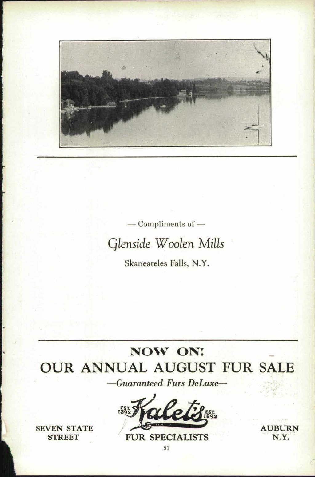 Compliments of Qlenside Woolen Mills Skaneateles Falls, N.Y.