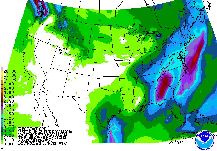 Weather The map displays Tuesday s seven-day rainfall forecast to next Tuesday.