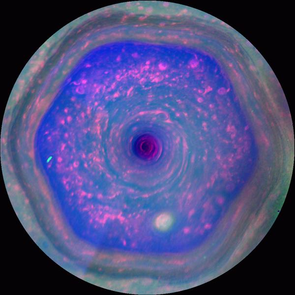 Figure: Saturn s North Pole and its encircling hexagonal cloud structure.