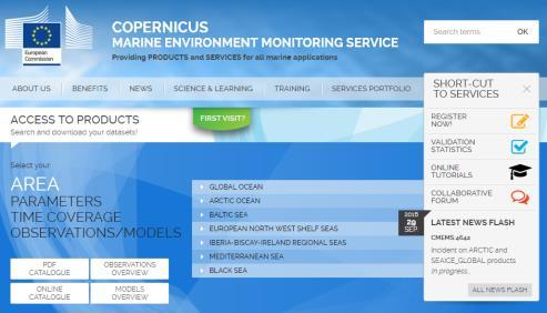 C M E M S R e g i s t r a t i o n Data Access Copernicus Marine Service: http://marine.copernicus.