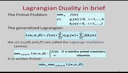 (Refer Slide Time: 00:55) So, before we look at how to get the dual of this particular formulation, let us very briefly talk about Lagrangian Duality.