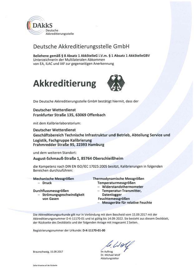 Figure 5: The accreditation certificate issued by the German accreditation body DAkkS.