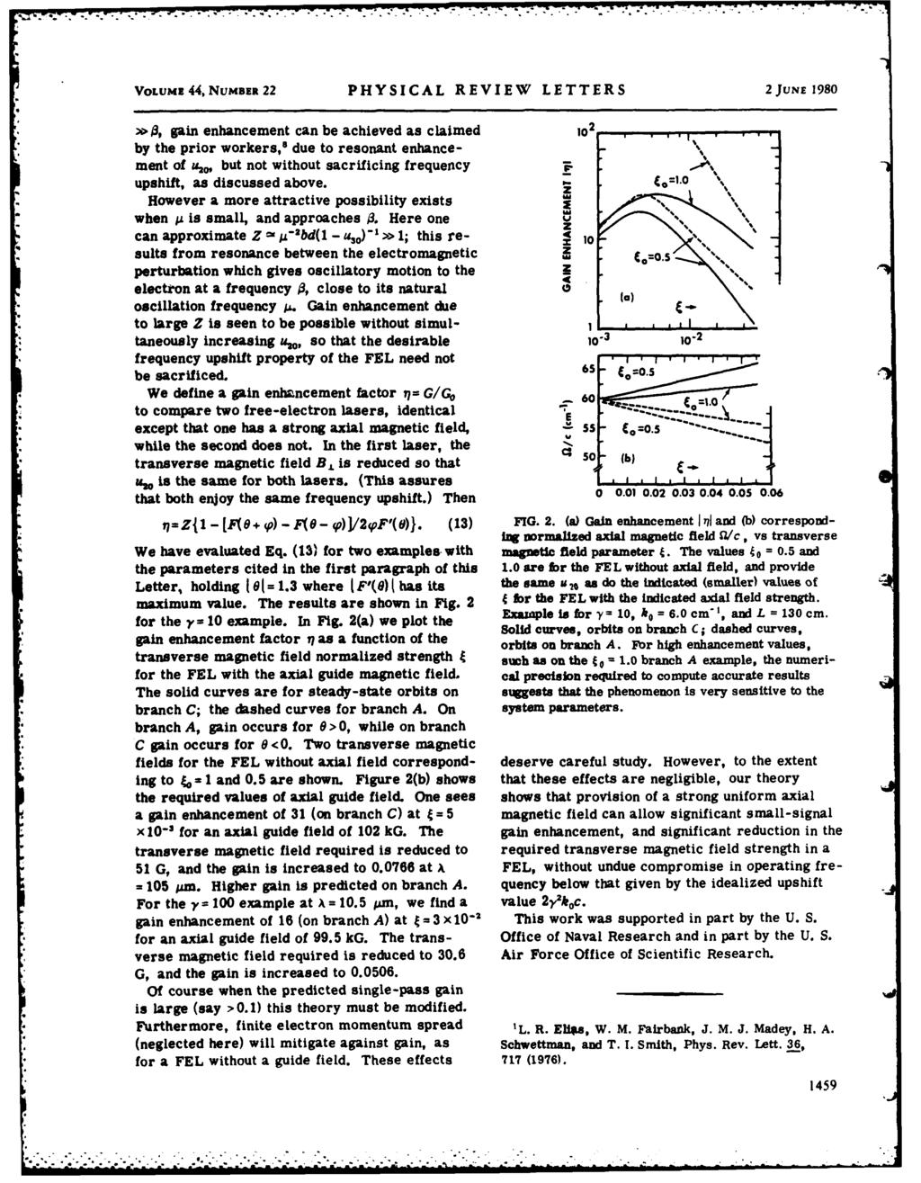 VOLUMs 44, NUMBER 22 PHYSICAL REVIEW LETTERS 2JuNE 1980 >> 0, gain enhancement can be achieved as claimed 10 2 by the prior workers," due to resonant enhancement of &h, but not without sacrificing