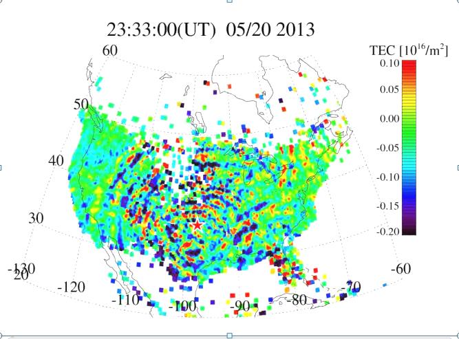 Low-atmosphere impact on the ionosphere Ionospheric research activities in Japan (NICT): Ionospheric variation after a big tornado on Oklahoma, US in May 2013 Tornado Moore