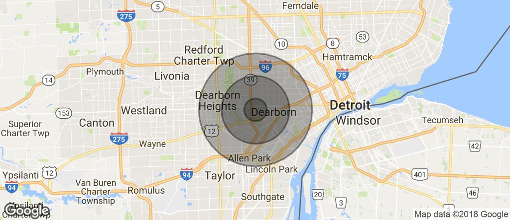 DEMOGRAPHICS MAP: Parklane Towers Dearborn, MI 48126 POPULATION 1 MILE 3 MILES 5 MILES TOTAL POPULATION 7,890 128,478 361,376 MEDIAN AGE 32.3 31.9 33.9 MEDIAN AGE (MALE) 33.4 30.5 32.