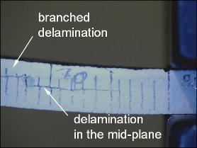 The steeper the increase of the delamination resistance curve the more pronounced is the effect of fibre bridging and delamination branching [5].