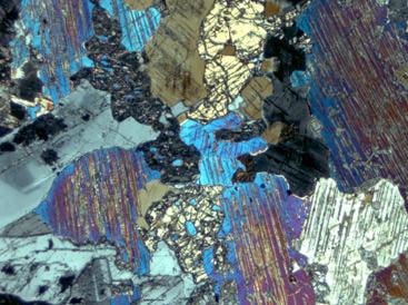 orthopyroxene () with interstitial clinopyroxene (), sample