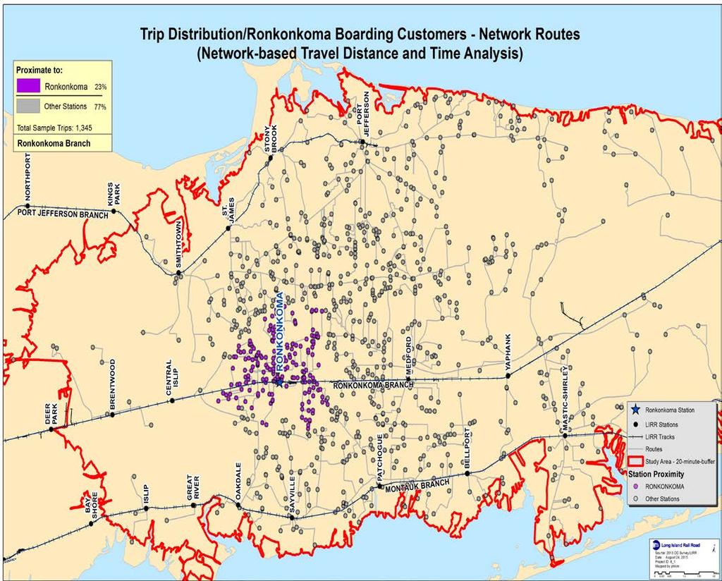 Ronkonkoma Origin vs. Near Station Analysis Travel Distance/Time (Network-based Analysis) Data Ronkonkoma Home- Station Customers (sample data) 1,355 of the total of 39,850 records (3.