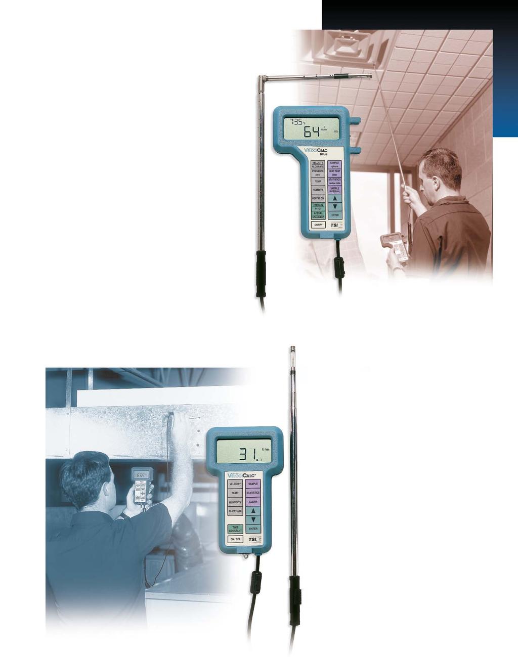 VELOCICALC Plus Multi-Parameter Ventilation Meters Models 8384, 8384(A), 8385, 8385(A), 8386, 8386(A) Measures air velocity and temperature.