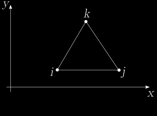 Teoretične osnove Slika 2.8: Trikotni 2D element. Za trikotni element lahko zapišemo vektor d kot: d = { 1 x y }, (2.32) vektor c kot: c 1 c = c 2, c 3 (2.33) vektor a e kot: T i a e = T j, T k (2.