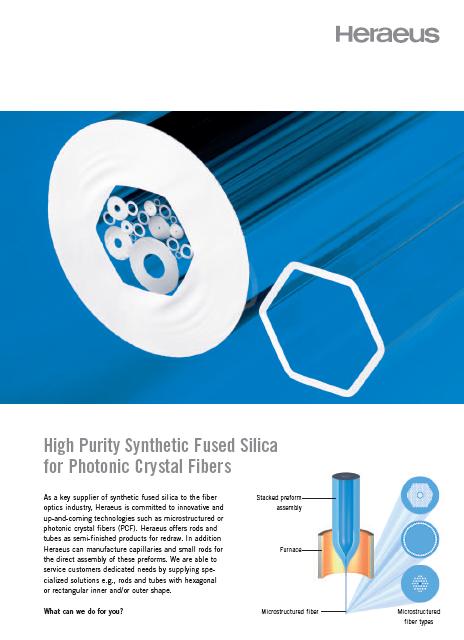 Synthetic fused silica Widely available from commercial suppliers, as rods and tubes, and custom-formed for fabricating photonic crystal