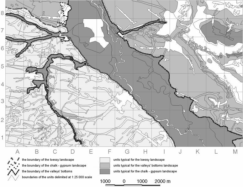 22 SYLWIA KULCZYK Fig. 1. Boundaries of a higher rank within the upland area. The boundary between the loessy and the chalk gypsum landscape is linear on the whole length.