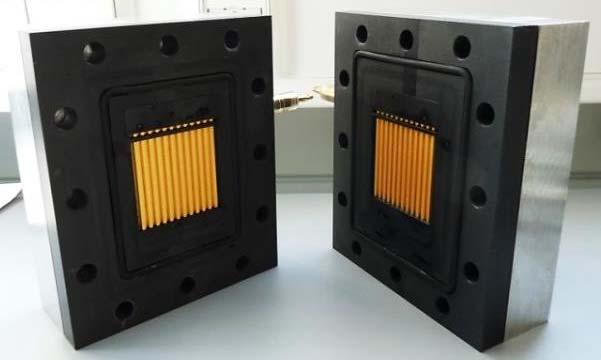 Electrolysis hardware Test cell and materials Test cell: Polymer frame cell with Au