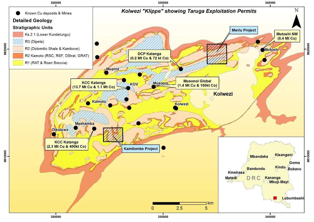 Kolwezi Klippe Includes Mwilu and Kamilombe Projects Host to 50% of Katanga deposits Kolwezi Klippe Covers an area of over 20km x 8km centred on Kolwezi Host to some of the largest