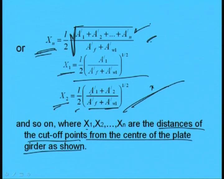 (Refer Slide Time: 09:50) And X 1 X 2 Xn are the distance of the cut-off points from the centre of the plate girder. I will show the figure right.