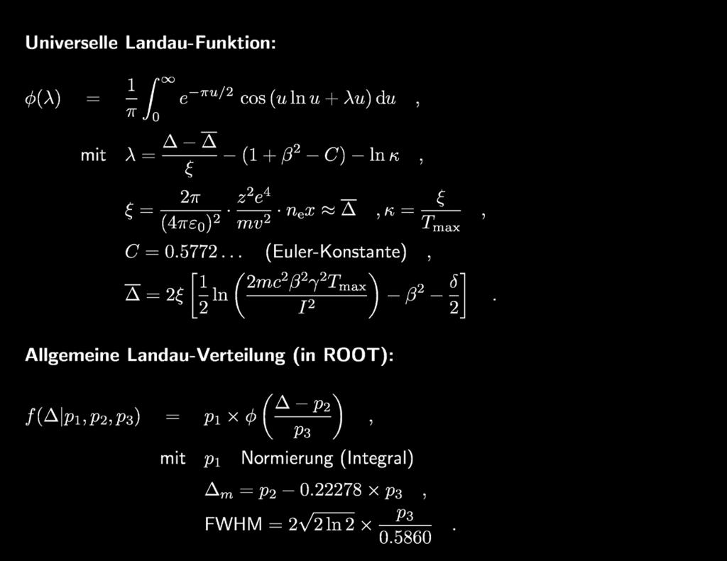 Landau Distribution Universal Landau distribution: Properties of φ(λ): asymmetric: tail up to TT mmmmmm