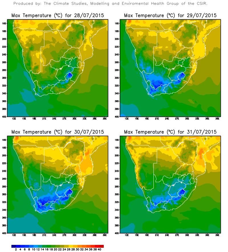 Daily maximum temperatures ( C) Maximum temperatures will also fall during the next few days with the frontal activity over