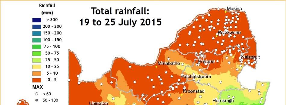 Overview of conditions over South Africa Rainfall Widespread precipitation