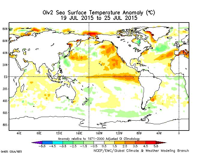Latest status of indicators of global climate SST (Sea Surface Temperature) anomalies in the Central Eastern Equatorial Pacific are above normal and increasing, indicating ENSO Warm conditions, SSTs