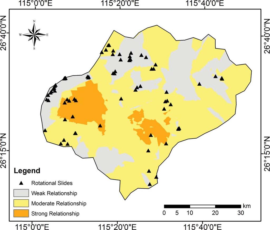 2014 H. HONG ET AL. Figure 8. Spatial correlation of landslide locations in the study area. presented in Figure 10.