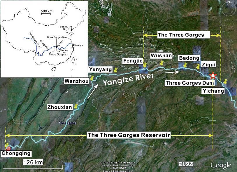 Dam Test Site: Three Gorges area (Began to function in 2003) Reservoir impoundment events along