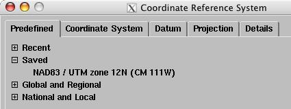 After you have saved one coordinate reference system, a Saved group is included in the Predefined selection list below the Recent group.