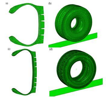 Load on Tire (kn) Wang and Ding FIGURE. Tire finite element meshes (a) Two-dimensional tire mesh; (b) Three-dimensional tire mesh (c);two-dimensional tire mesh; (d) Three-dimensional tire mesh.