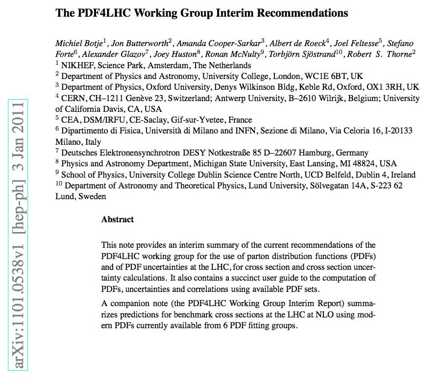 PDF4LHC benchmarks/recommendations We ve called these interim.