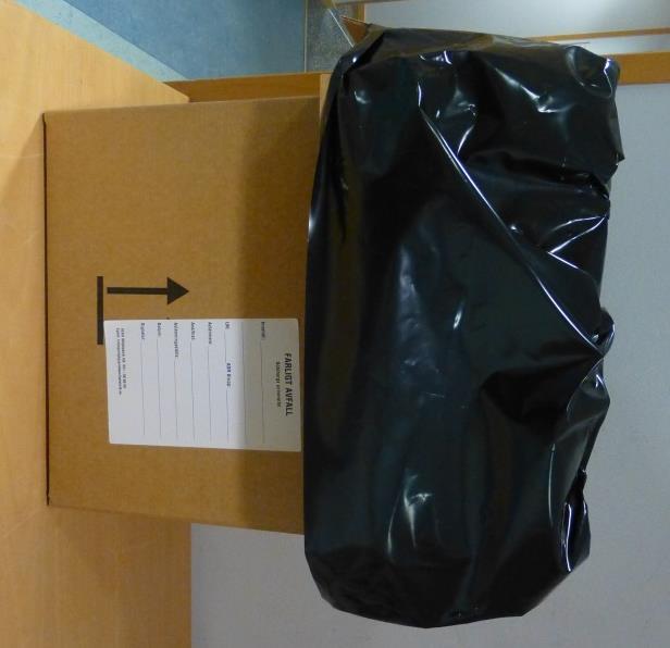 Place a black plastic bag inside and label the box with the Faligt avfall