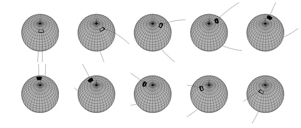 6 Fig. 2. View of the emitting region in Model 1 from orbital phases 0. to 0.9 in 0.1 steps.