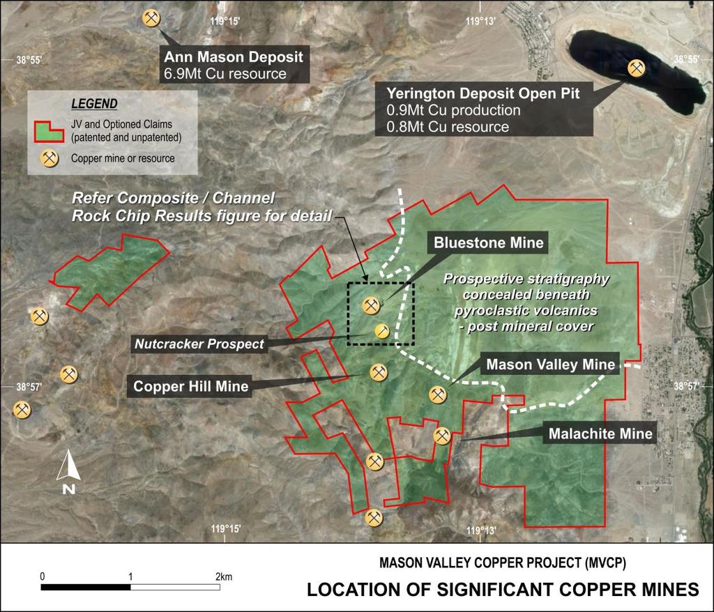 Nutcracker Prospect New broad zones of outcropping copper mineralisation associated with skarn alteration are identified through recent geological mapping at the Nutcracker prospect.